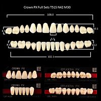 Зубы PX CROWN / EFUCERA, цвет C1, фасон T51S/N42/30, полный гарнитур, 28шт. от Атридент