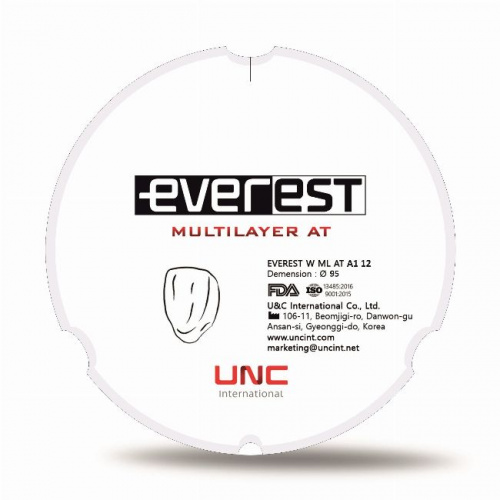 Диск циркониевый Everest Multilayer AT, размер 95х12 мм, оттенок A1, многослойный от Атридент фото 2