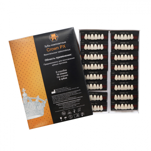 Зубы CROWN PX Anterior, цвет W05, фасон S44S композитные трехслойные, 6 шт. от Атридент фото 4