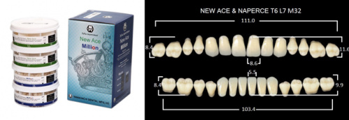 Зубы в боксах New Ace / Million, цвет A2, фасон T6/L7/M32, 20 полных гарнитуров. от Атридент