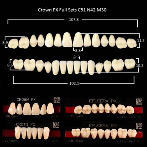 Зубы PX CROWN / EFUCERA, цвет C1, фасон C51/N42/30, полный гарнитур, 28шт. от Атридент