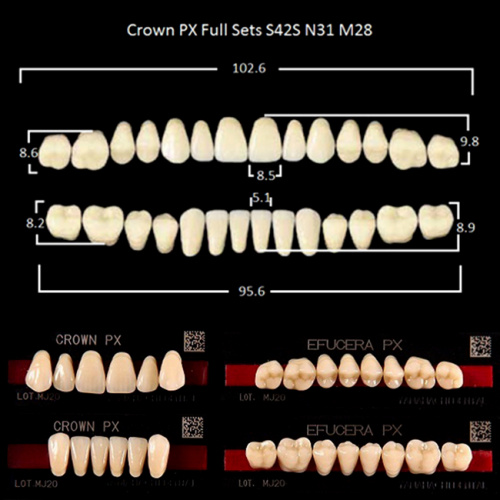 Зубы PX CROWN / EFUCERA, цвет A1, фасон S42S/N31/28, полный гарнитур, 28шт. от Атридент