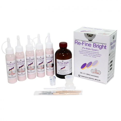 Пластмасса Re-Fine Bright самотвердеющая (3 минуты), цвет LF Pink, набор 5 х 50 г + 260 мл. от Атридент