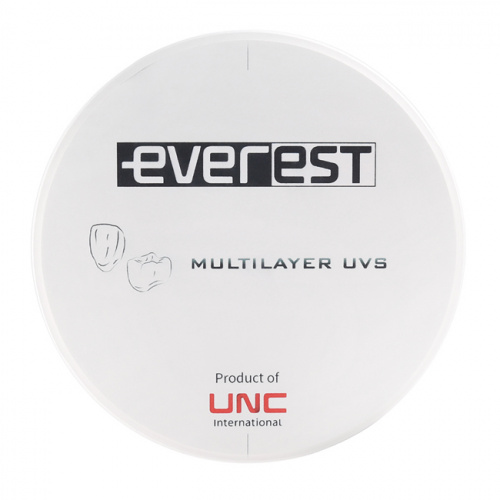 Диск циркониевый Everest Multilayer UVS, размер 98х14 мм, цвет BL3, многослойный, для ускоренной синтеризации за 40 минут от Атридент