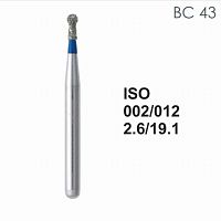 Бор алмазный MANI BC-43 по ISO 002, шар с воротником, 012 х 2,6 х 19,1 мм, зернистость S, 5 штук от Атридент