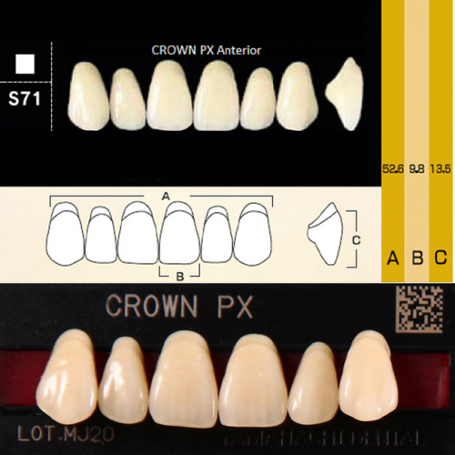 Зубы CROWN PX Anterior, цвет C4, фасон S71 композитные трехслойные, 6 шт. от Атридент