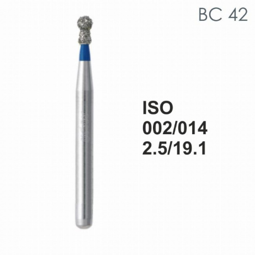 Бор алмазный MANI BC-42 по ISO 002, шар с воротником, 014 х 2,5 х 19,1 мм, зернистость S, 5 штук от Атридент