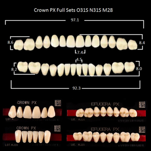 Зубы PX CROWN / EFUCERA, цвет W05, фасон O31S/N31S/28, полный гарнитур, 28шт. от Атридент