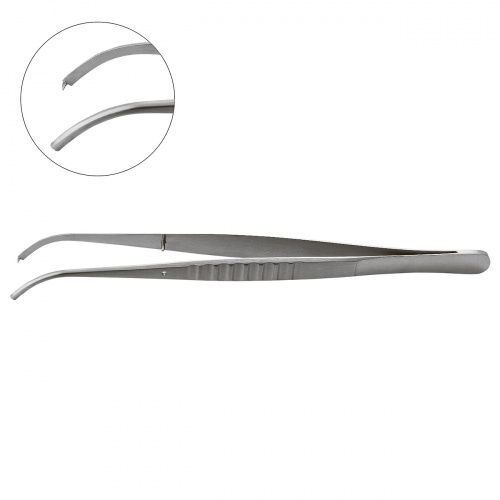 Пинцет стоматологический изогнутый с крючком Tissue plier ND with hook cvd., YDM (Япония) от Атридент фото 2