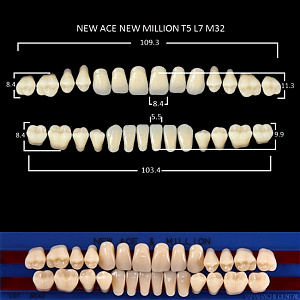 Зубы NEW ACE/NEW MILLION, цвет W05, фасон T5/L7/M32, полный гарнитур, 28шт. от Атридент