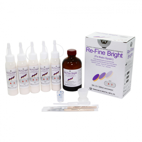 Пластмасса Re-Fine Bright самотвердеющая (3 минуты), цвет A3, набор 5 х 50 г + 260 мл. от Атридент
