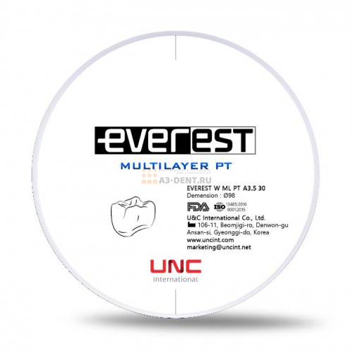 Диск циркониевый Everest Multilayer PT, размер 98х30 мм, цвет A3.5, многослойный