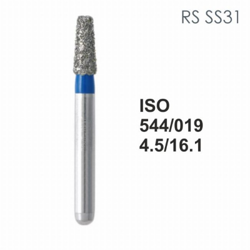 Бор алмазный MANI RS-SS31 по ISO 544, конус ,019 х 4.5 х 16.1 мм, зернистость S, 5 штук