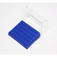 Подставка пластиковая Promisee Dental для турбинных боров, с прозрачной крышкой, 24 отверстия, синяя.