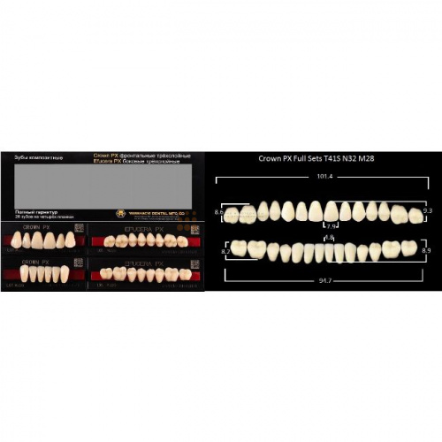 Зубы PX CROWN / EFUCERA, цвет C2, фасон T41S/N42/28, полный гарнитур, 28шт.