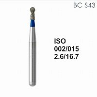 Бор алмазный MANI BC-S43 по ISO 002, шар с воротником, 015 х 2,6 х 16,7 мм, зернистость S, 5 штук от Атридент