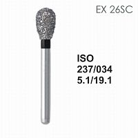 Бор алмазный MANI EX-26SC по ISO 237, груша ,034 х 5.1 х 19.1 мм, зернистость SC, 5 штук