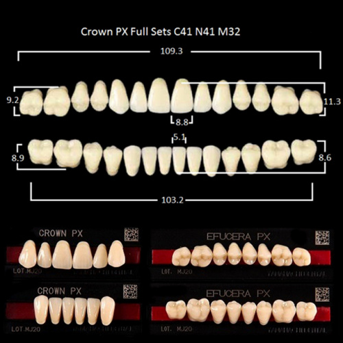 Зубы PX CROWN / EFUCERA, цвет C1, фасон C41/N41/32, полный гарнитур, 28шт. от Атридент