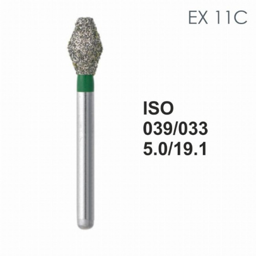 Бор алмазный MANI EX-11C по ISO 039, дв.конус ,033 х 5.0 х 19.1 мм, зернистость C, 5 штук от Атридент
