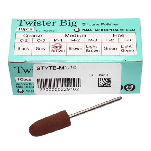 Силиконовый полир Twister Big  для обработки сплавов, medium M-1, тёмно-коричневый, 10 шт. от Атридент