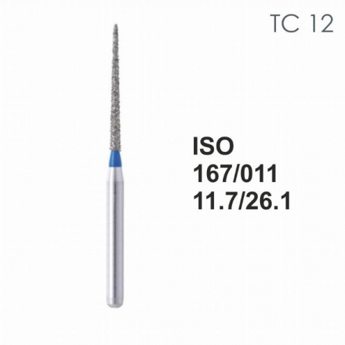 Бор алмазный MANI TC-12 по ISO 167, конус ,011 х 11.7 х 26.1 мм, зернистость S, 5 штук от Атридент