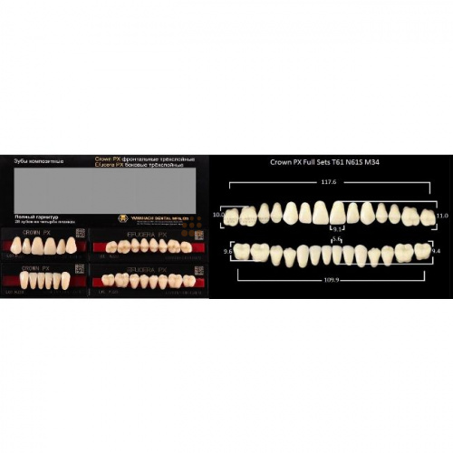 Зубы PX CROWN / EFUCERA, цвет D4, фасон T61/N61S/34, полный гарнитур, 28шт.