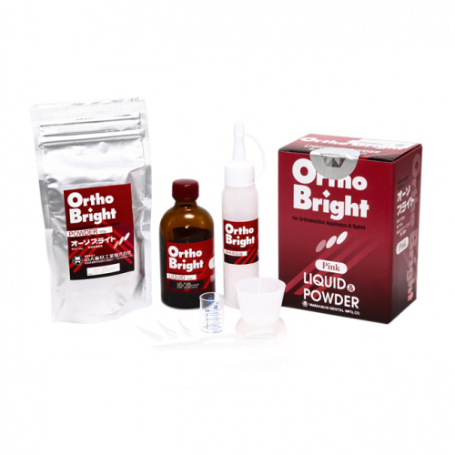 Пластмасса для ортодонтии Ortho Bright Liquid + Powder Pink самотвердеющая, набор 100 г + 70 мл. от Атридент
