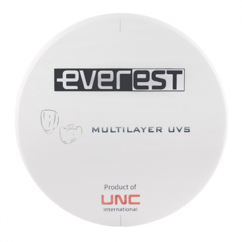 Диск циркониевый Everest Multilayer UVS, размер 95х25мм, оттенок BL3, многослойный, для ускоренной синтеризации за 40 минут от Атридент