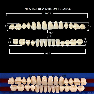 Зубы NEW ACE/NEW MILLION, цвет A1, фасон T1/L2/M30, полный гарнитур, 28шт.