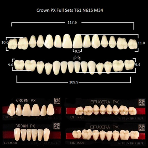 Зубы PX CROWN / EFUCERA, цвет A2, фасон T61/N61S/34, полный гарнитур, 28шт. от Атридент