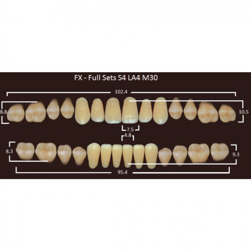 FX зубы акриловые двухслойные, полный гарнитур (28 шт.) на планке, A4, S4/LA4/M30 от Атридент