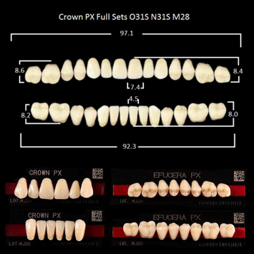 Зубы PX CROWN / EFUCERA, цвет C1, фасон O31S/N31S/28, полный гарнитур, 28шт. от Атридент