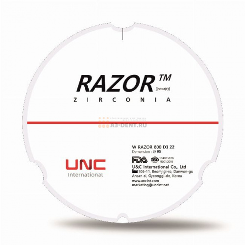 Диск циркониевый Razor 800, размер 95х22мм, оттенок D3, однослойный