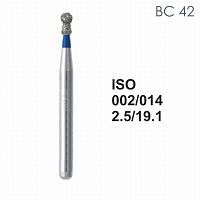 Бор алмазный MANI BC-42 по ISO 002, шар с воротником, 014 х 2,5 х 19,1 мм, зернистость S, 5 штук
