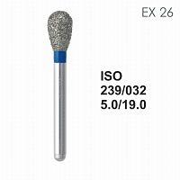 Бор алмазный MANI EX-26 по ISO 239, груша ,032 х 5.0 х 19.0 мм, зернистость S, 5 штук