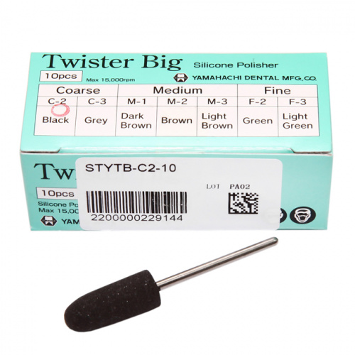 Силиконовый полир Twister Big  для грубой обработки композитов, coarse C-2, чёрный, 10 шт. от Атридент