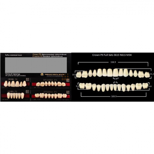 Зубы PX CROWN / EFUCERA, цвет W05, фасон S61S/N61S/34, полный гарнитур, 28шт.