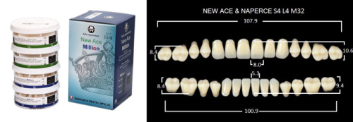 Зубы в боксах New Ace / Million, цвет B3 фасон S4/L4/M32, 20 полных гарнитуров. от Атридент