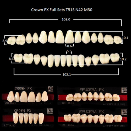 Зубы PX CROWN / EFUCERA, цвет B3, фасон T51S/N42/30, полный гарнитур, 28шт. от Атридент