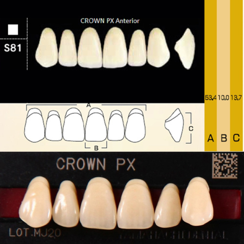 Зубы CROWN PX Anterior, цвет B2, фасон S81 композитные трехслойные, 6 шт. от Атридент
