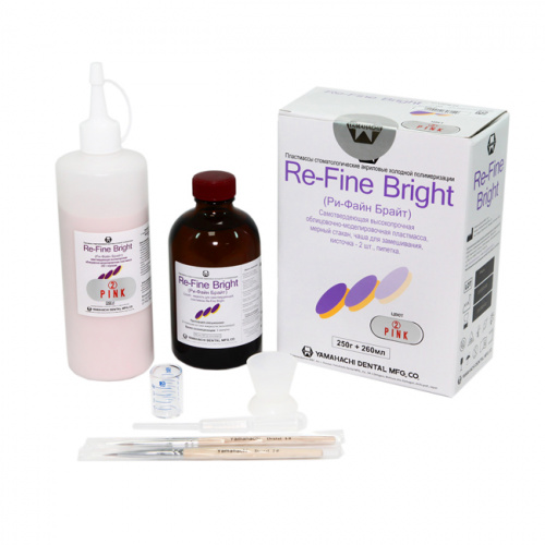 Пластмасса Re-Fine Bright самотвердеющая (3 минуты), цвет Pink, набор 250 г + 260 мл. от Атридент