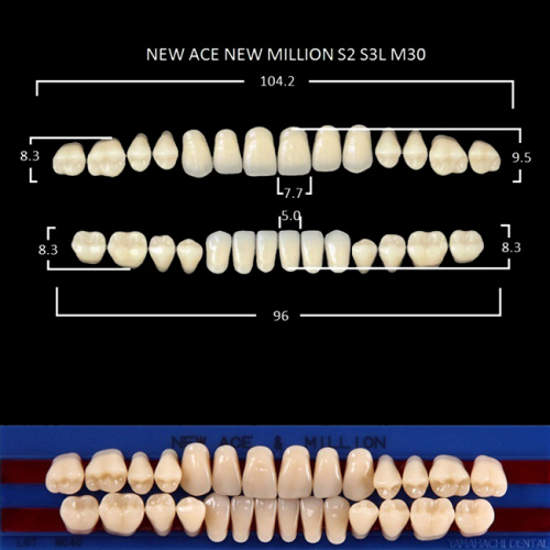 Зубы NEW ACE/NEW MILLION, цвет C2, фасон S2/S3L/M30, полный гарнитур, 28шт. от Атридент
