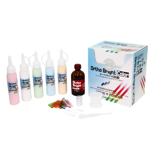 Пластмасса для ортодонтии Ortho Bright Color Kit самотвердеющая, 5 цветов, набор 5 х 50гр + 70 мл. от Атридент